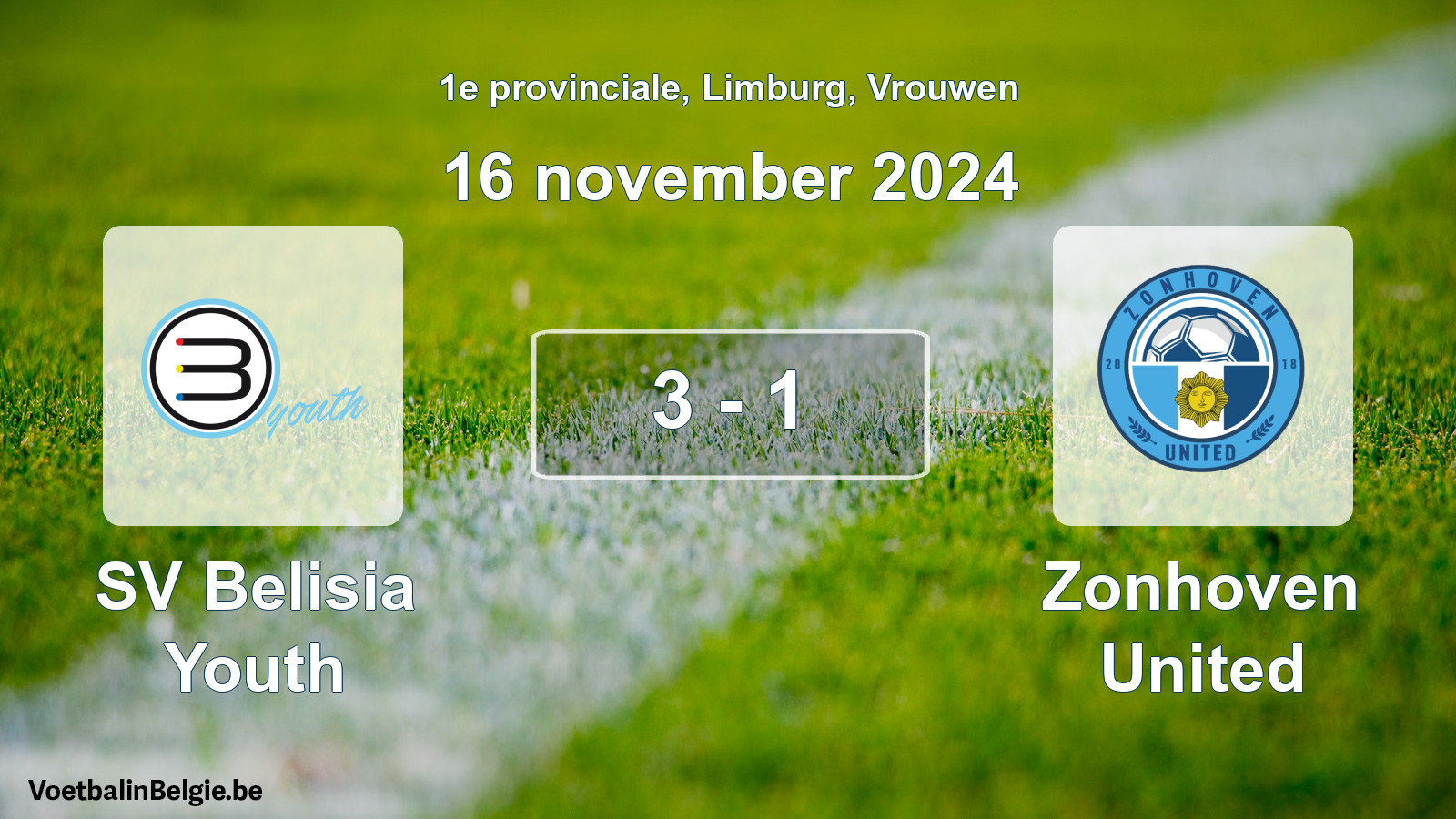Gespeelde wedstrijd vrouwenvoetbal: SV Belisia Youth - Zonhoven United 3 - 1 (16 november 2024)