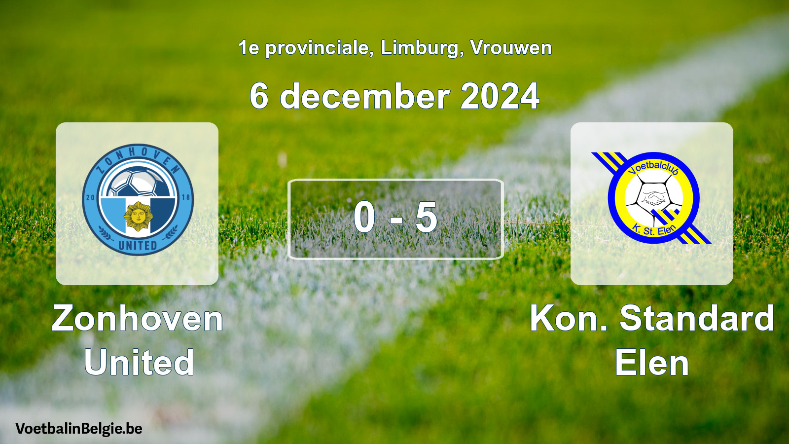 Gespeelde wedstrijd vrouwenvoetbal: Zonhoven United - Kon. Standard Elen 0 - 5 (6 december 2024)
