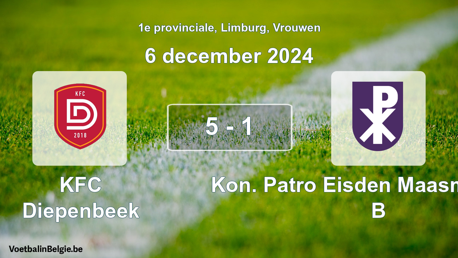 Gespeelde wedstrijd vrouwenvoetbal: KFC Diepenbeek - Kon. Patro Eisden Maasmechelen B 5 - 1 (6 december 2024)