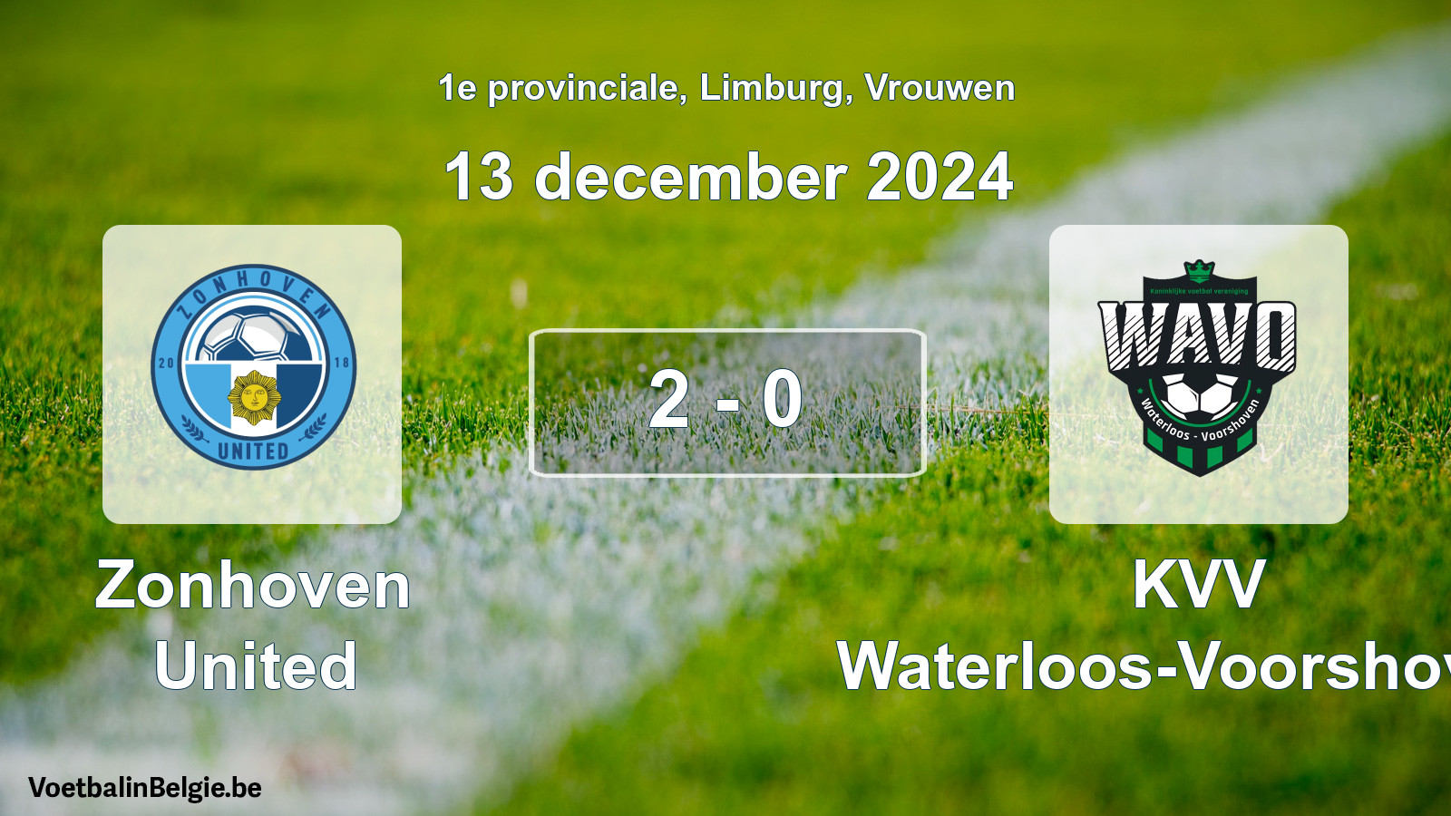 Gespeelde wedstrijd vrouwenvoetbal: Zonhoven United - KVV Waterloos-Voorshoven 2 - 0 (13 december 2024)