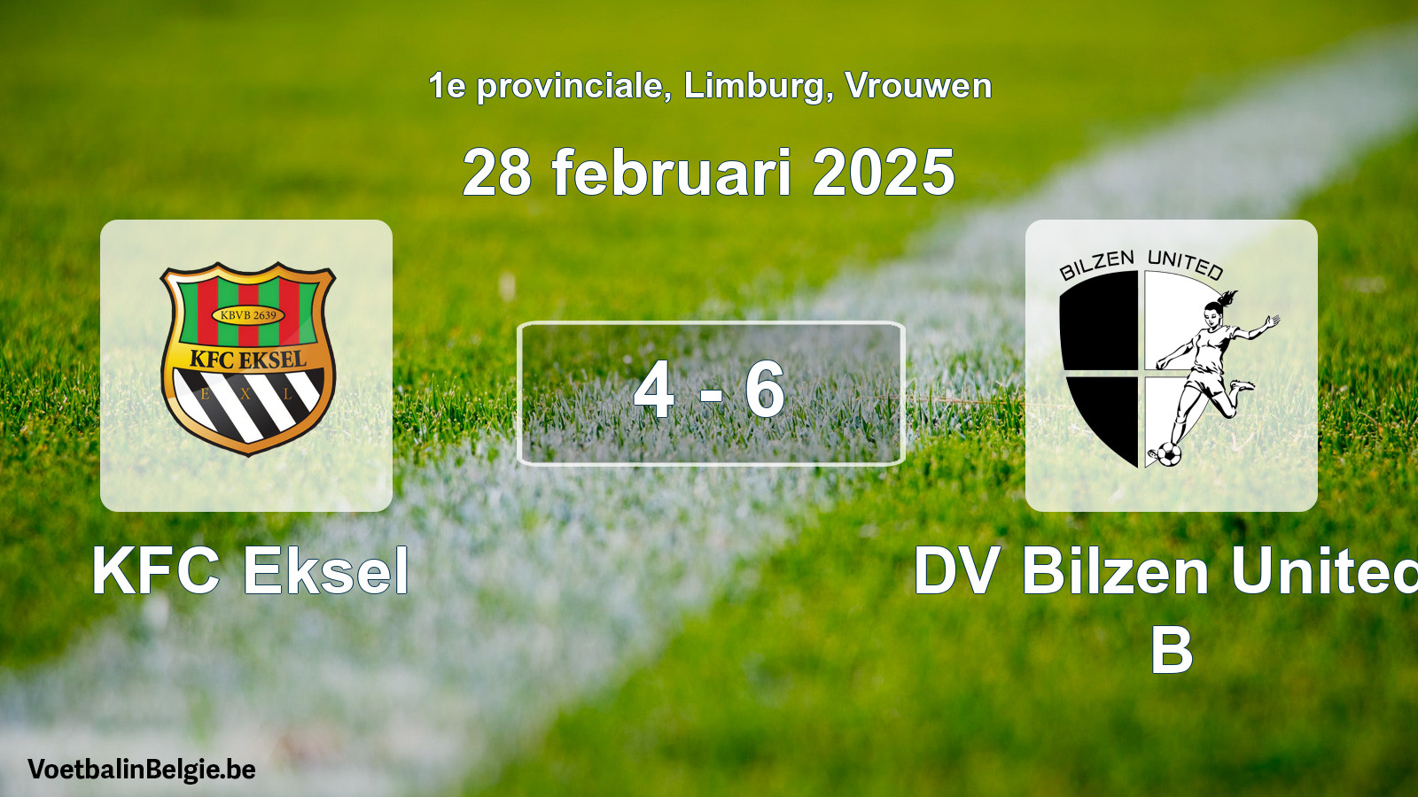 Gespieltes Spiel frauen-Fußball: KFC Eksel - DV Bilzen United B 4 - 6 (28 Februar 2025)