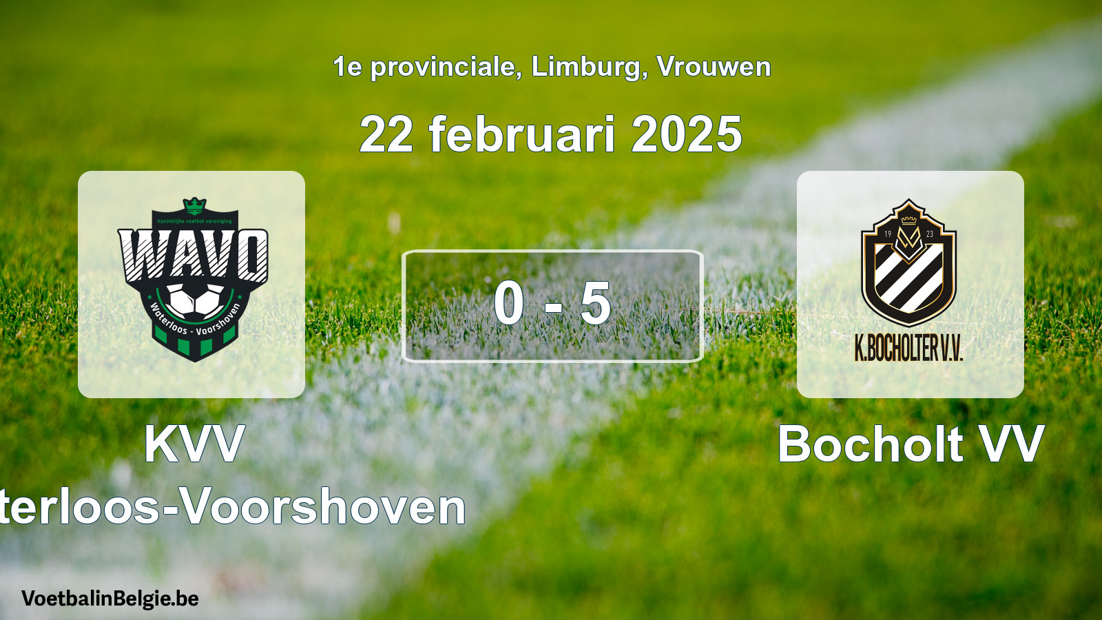 Gespeelde wedstrijd vrouwenvoetbal: KVV Waterloos-Voorshoven - Bocholt VV 0 - 5 (22 februari 2025)