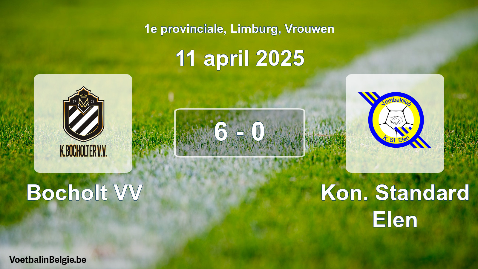 Gespeelde wedstrijd vrouwenvoetbal: Bocholt VV - Kon. Standard Elen 6 - 0 (11 april 2025)