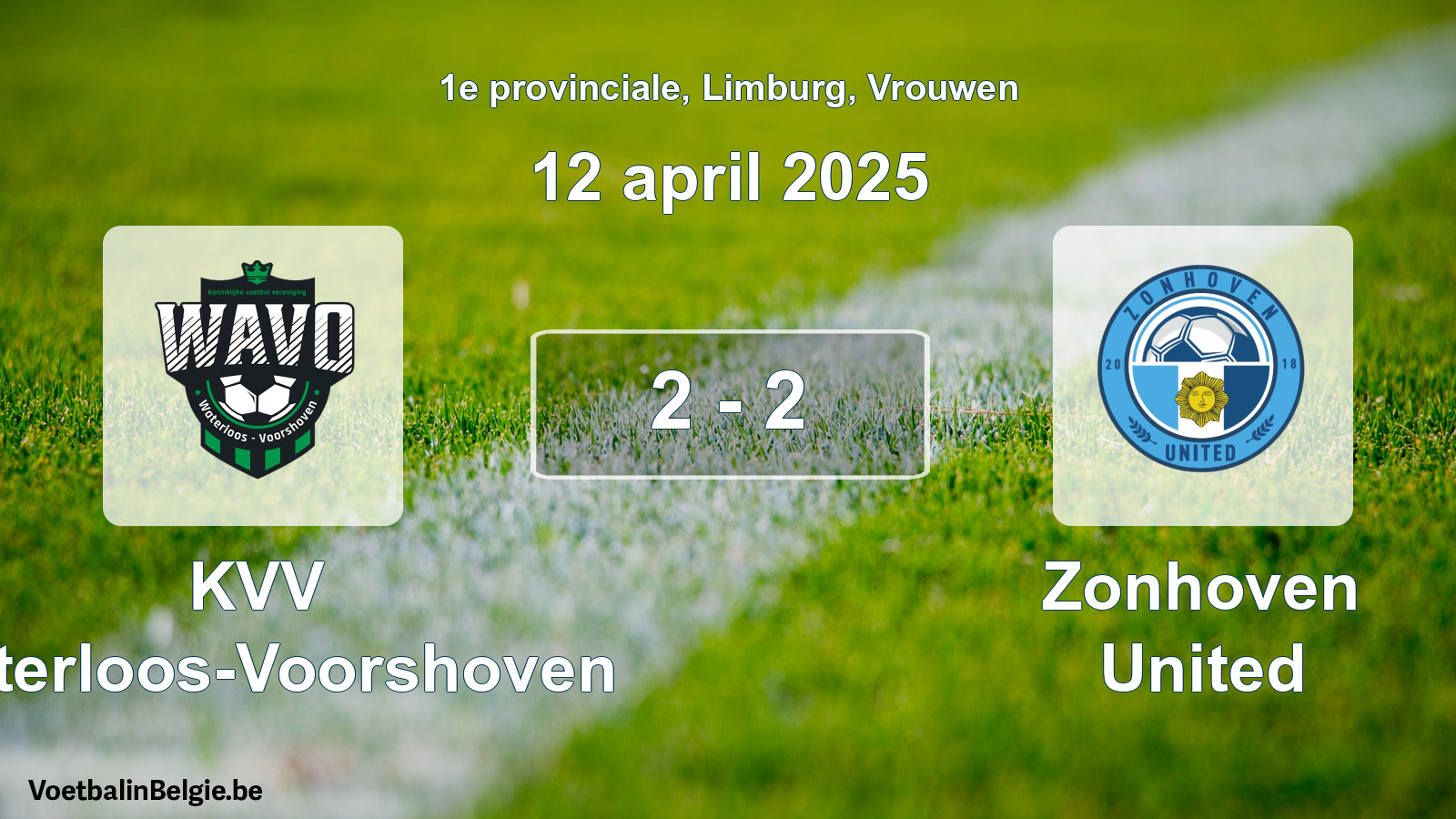Gespeelde wedstrijd vrouwenvoetbal: KVV Waterloos-Voorshoven - Zonhoven United 2 - 2 (12 april 2025)