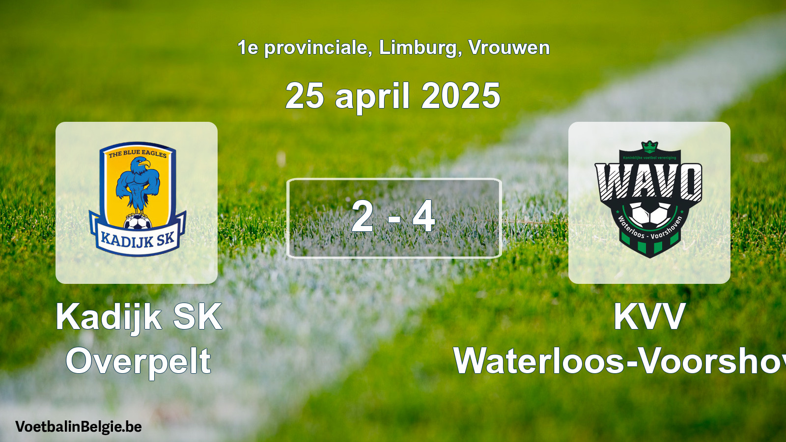Gespieltes Spiel frauen-Fußball: Kadijk SK Overpelt - KVV Waterloos-Voorshoven 2 - 4 (25 April 2025)