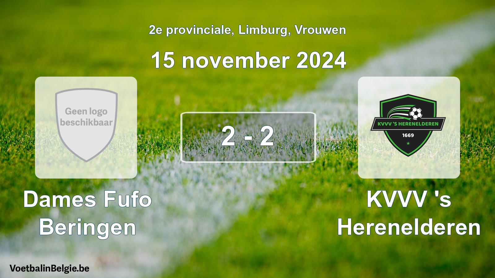 Gespeelde wedstrijd vrouwenvoetbal: Dames Fufo Beringen - KVVV 's Herenelderen 2 - 2 (15 november 2024)