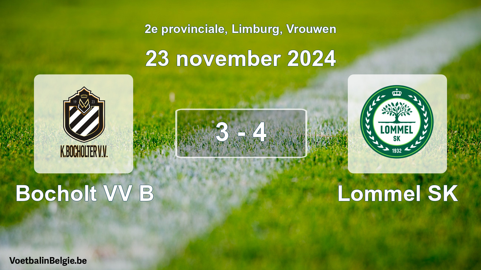 Gespeelde wedstrijd vrouwenvoetbal: Bocholt VV B - Lommel SK 3 - 4 (23 november 2024)
