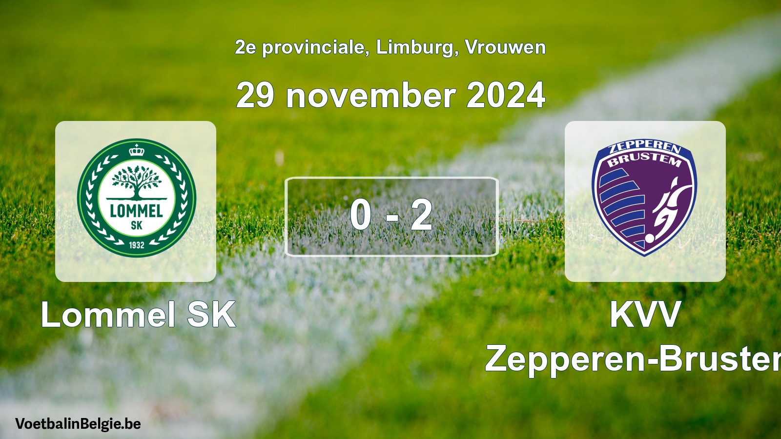 Gespeelde wedstrijd vrouwenvoetbal: Lommel SK - KVV Zepperen-Brustem 0 - 2 (29 november 2024)
