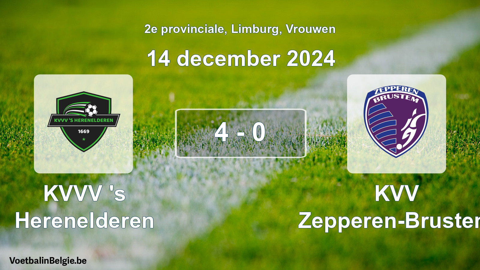 Played match women football: KVVV 's Herenelderen - KVV Zepperen-Brustem 4 - 0 (14 December 2024)