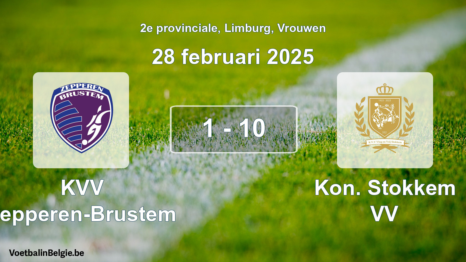 Gespeelde wedstrijd vrouwenvoetbal: KVV Zepperen-Brustem - Kon. Stokkem VV 1 - 10 (28 februari 2025)