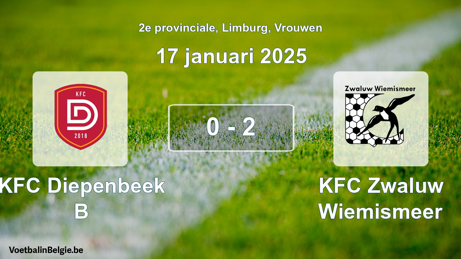 Gespeelde wedstrijd vrouwenvoetbal: KFC Diepenbeek B - KFC Zwaluw Wiemismeer 0 - 2 (17 januari 2025)