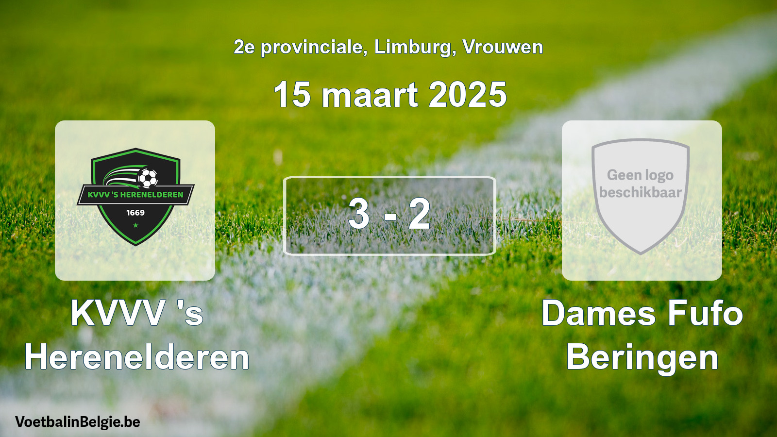 Gespeelde wedstrijd vrouwenvoetbal: KVVV 's Herenelderen - Dames Fufo Beringen 3 - 2 (15 maart 2025)