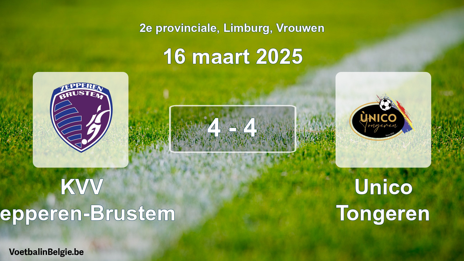 Played match women football: KVV Zepperen-Brustem - Unico Tongeren 4 - 4 (16 March 2025)