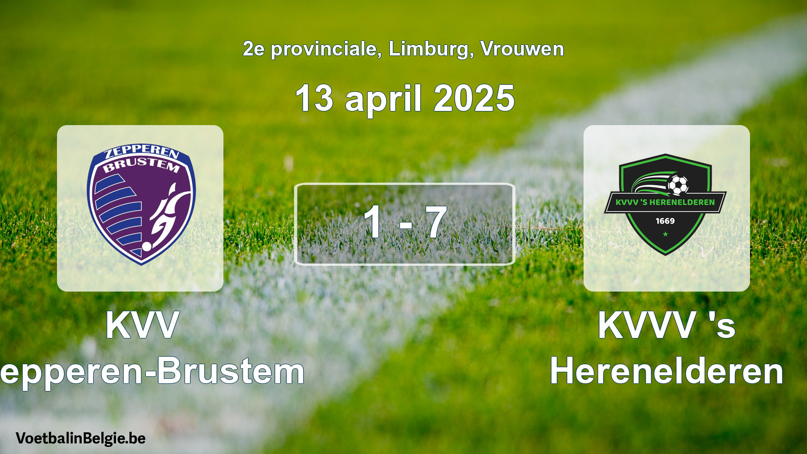 Played match women football: KVV Zepperen-Brustem - KVVV 's Herenelderen 1 - 7 (13 April 2025)