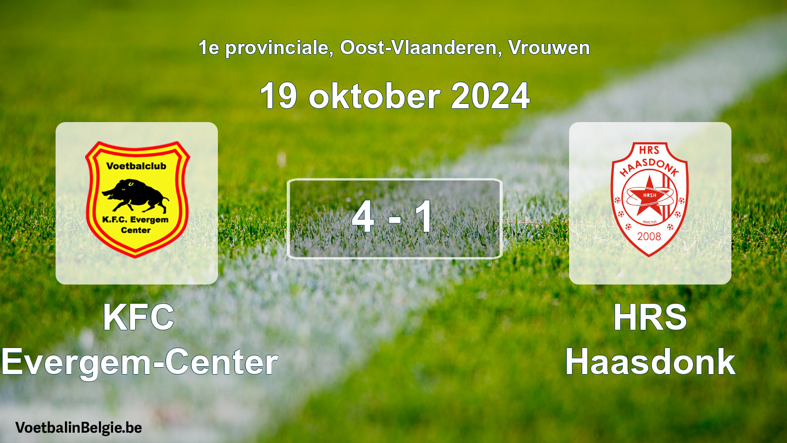 Gespeelde wedstrijd vrouwenvoetbal: KFC Evergem-Center - HRS Haasdonk 4 - 1 (19 oktober 2024)