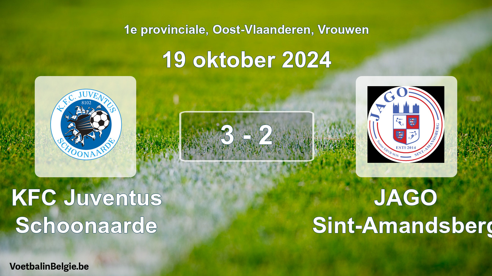 Played match women football: KFC Juventus Schoonaarde - JAGO Sint-Amandsberg 3 - 2 (19 October 2024)