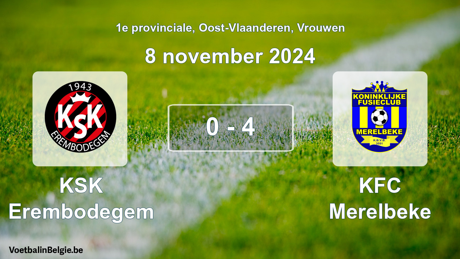 Gespeelde wedstrijd vrouwenvoetbal: KSK Erembodegem - KFC Merelbeke 0 - 4 (8 november 2024)