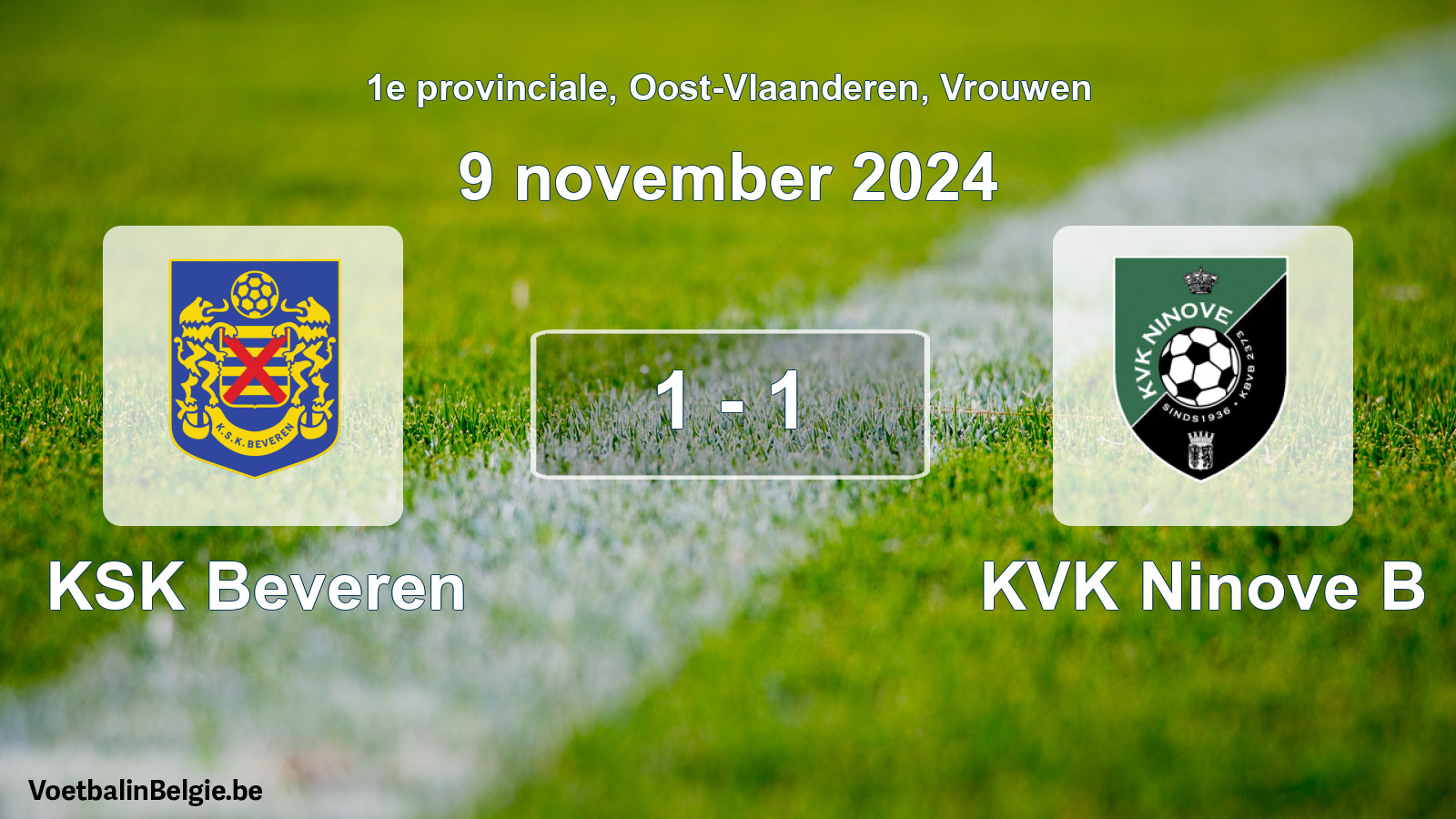 Gespeelde wedstrijd vrouwenvoetbal: KSK Beveren - KVK Ninove B 1 - 1 (9 november 2024)