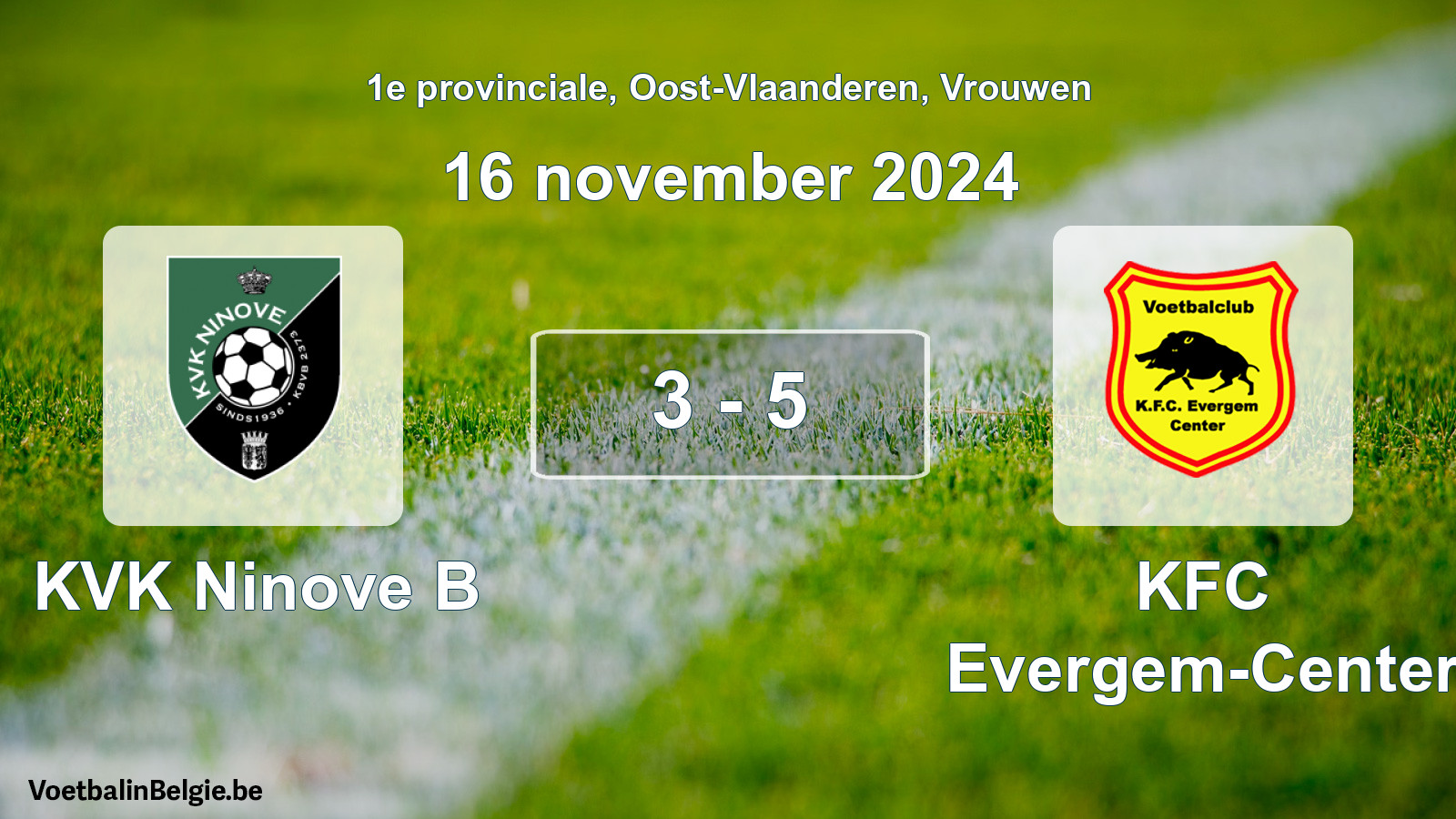 Gespeelde wedstrijd vrouwenvoetbal: KVK Ninove B - KFC Evergem-Center 3 - 5 (16 november 2024)