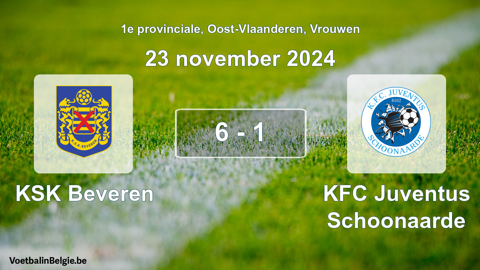 Gespeelde wedstrijd vrouwenvoetbal: KSK Beveren - KFC Juventus Schoonaarde 6 - 1 (23 november 2024)