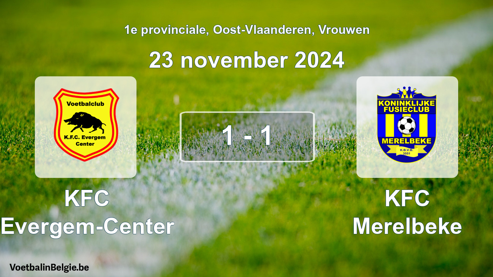 Gespeelde wedstrijd vrouwenvoetbal: KFC Evergem-Center - KFC Merelbeke 1 - 1 (23 november 2024)