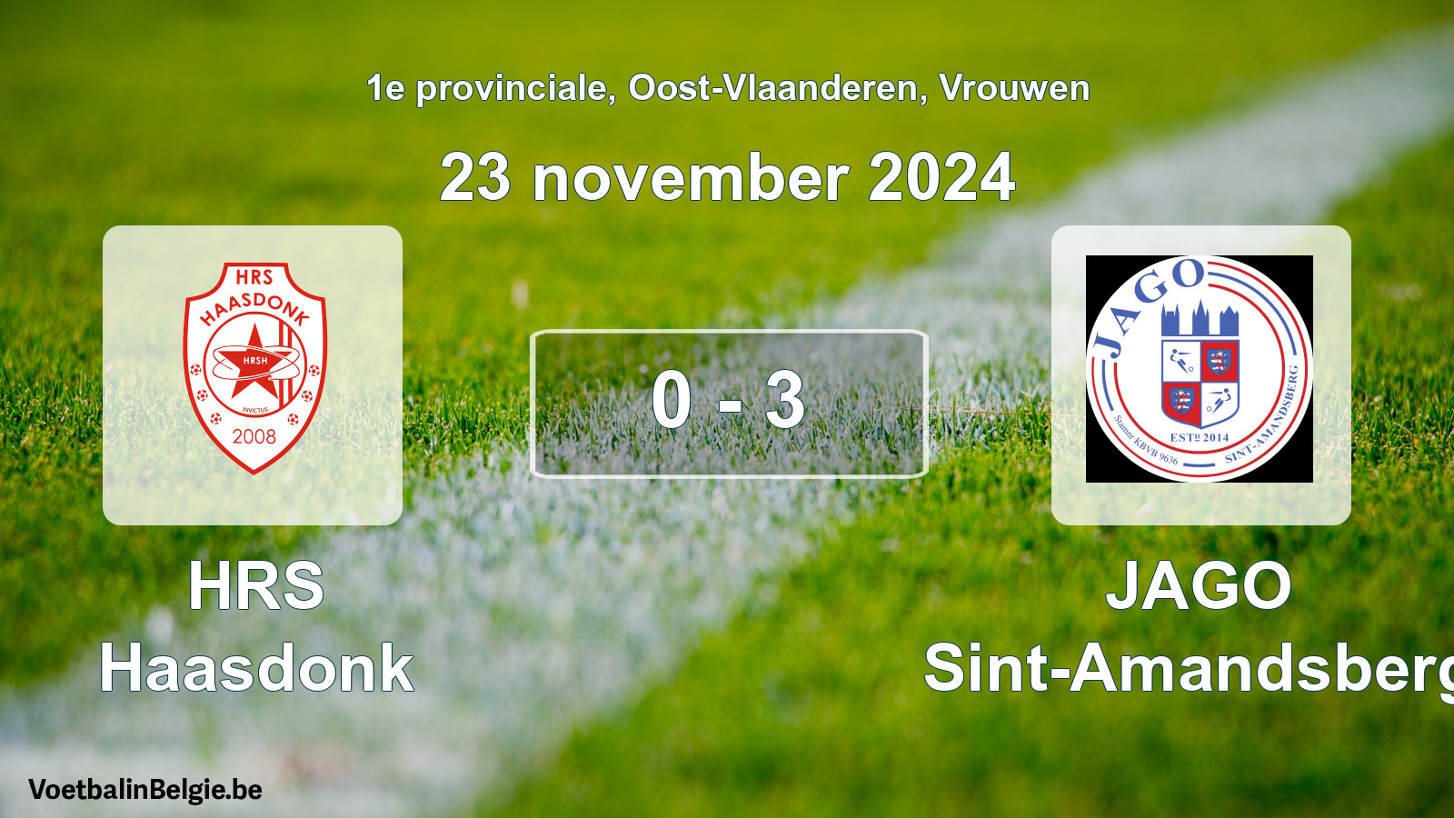Gespeelde wedstrijd vrouwenvoetbal: HRS Haasdonk - JAGO Sint-Amandsberg 0 - 3 (23 november 2024)