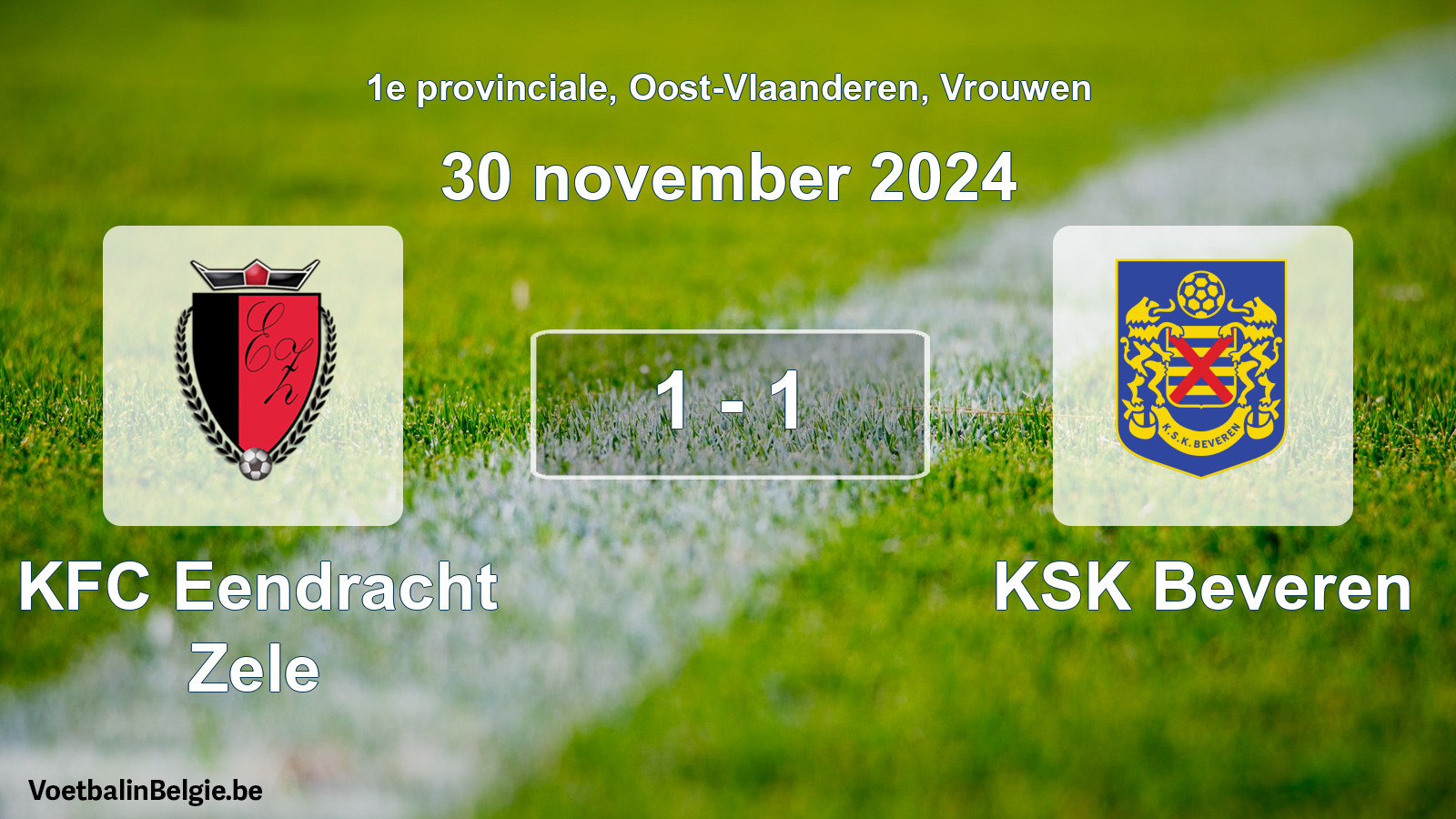 Gespeelde wedstrijd vrouwenvoetbal: KFC Eendracht Zele - KSK Beveren 1 - 1 (30 november 2024)