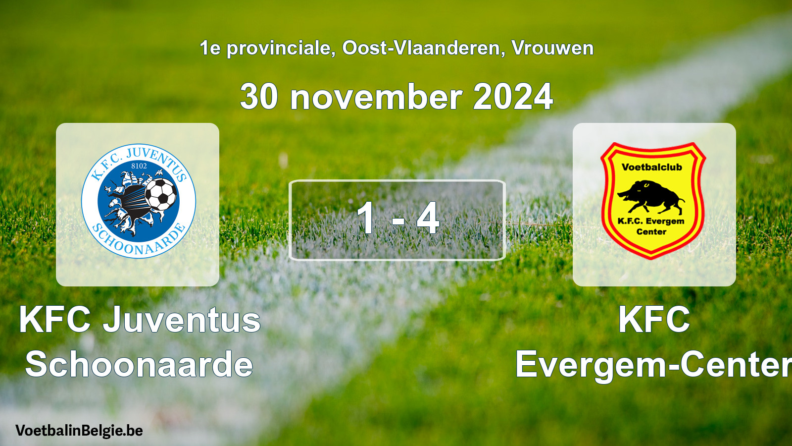 Gespeelde wedstrijd vrouwenvoetbal: KFC Juventus Schoonaarde - KFC Evergem-Center 1 - 4 (30 november 2024)
