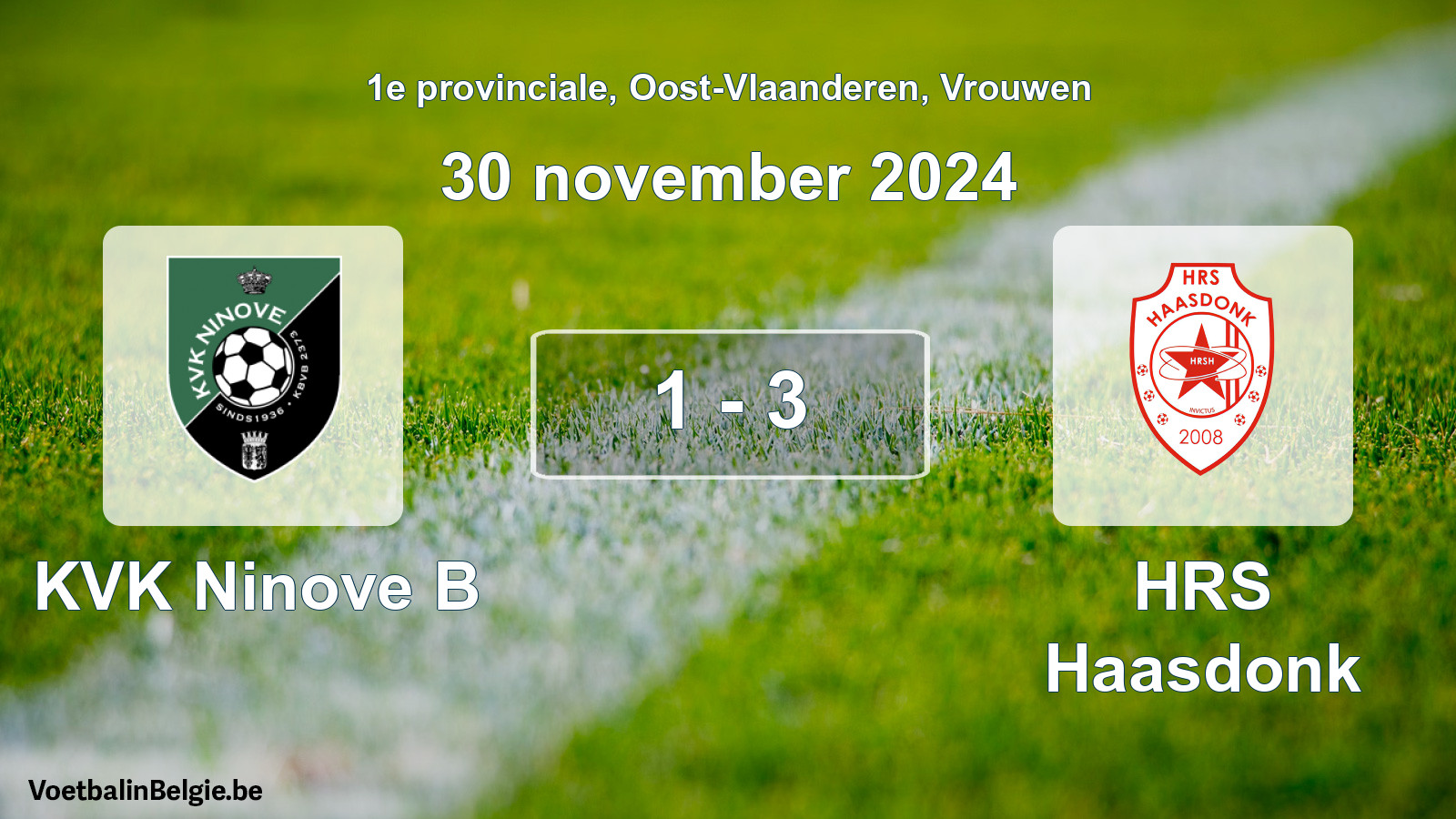 Gespeelde wedstrijd vrouwenvoetbal: KVK Ninove B - HRS Haasdonk 1 - 3 (30 november 2024)