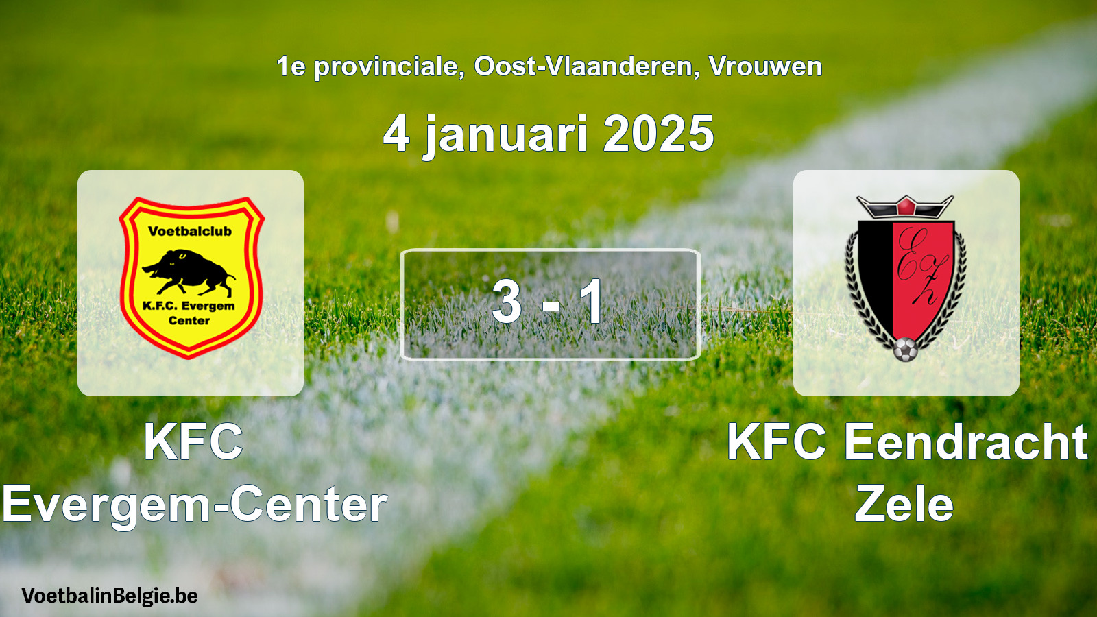 Played match women football: KFC Evergem-Center - KFC Eendracht Zele 3 - 1 (4 January 2025)