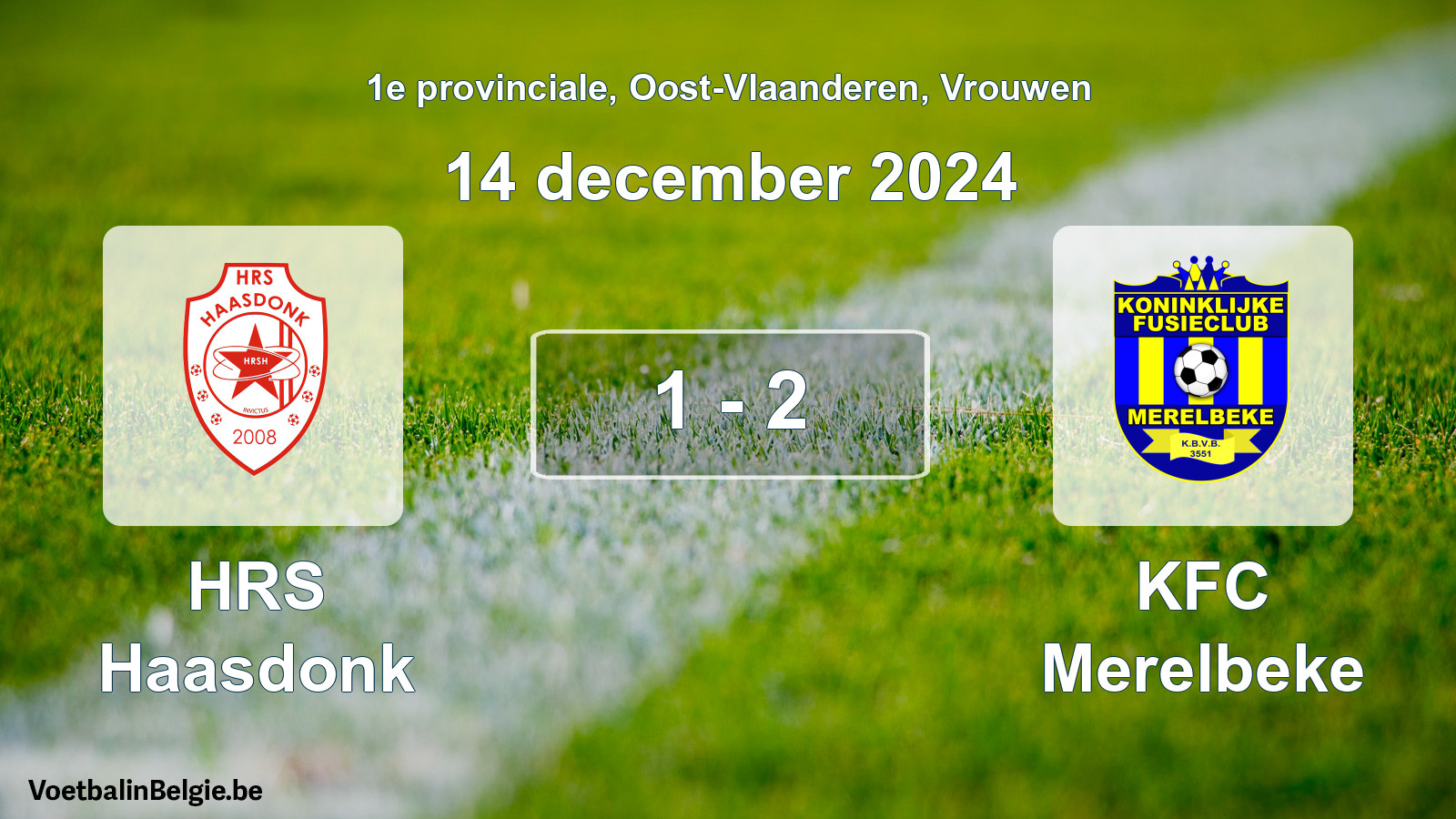 Gespeelde wedstrijd vrouwenvoetbal: HRS Haasdonk - KFC Merelbeke 1 - 2 (14 december 2024)