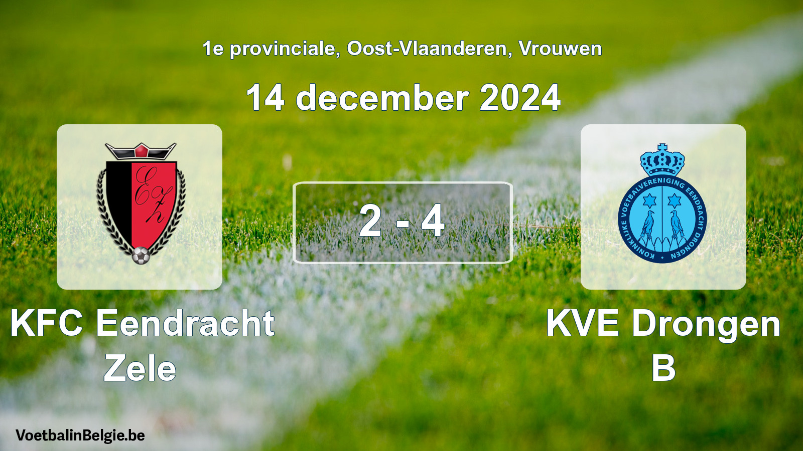 Gespeelde wedstrijd vrouwenvoetbal: KFC Eendracht Zele - KVE Drongen B 2 - 4 (14 december 2024)