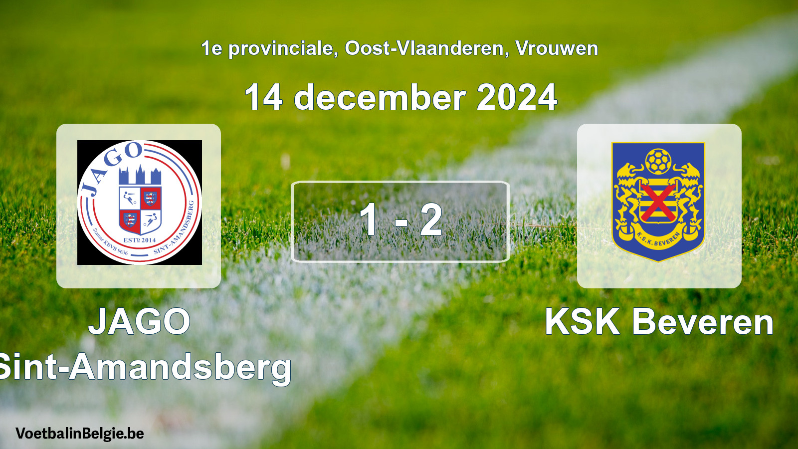 Gespeelde wedstrijd vrouwenvoetbal: JAGO Sint-Amandsberg - KSK Beveren 1 - 2 (14 december 2024)