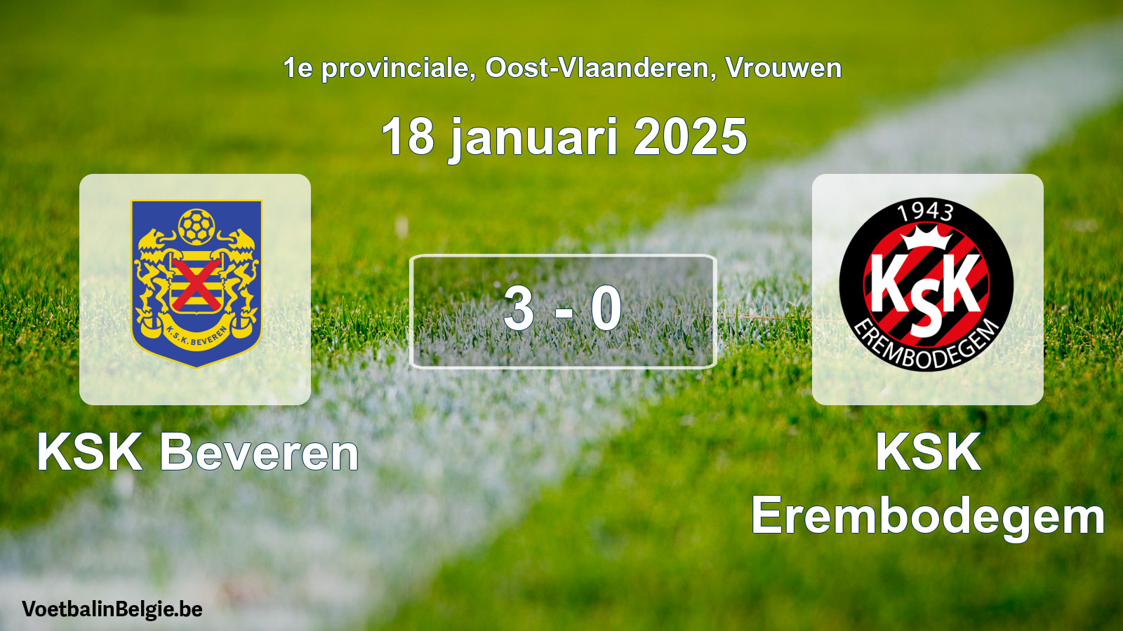 Gespeelde wedstrijd vrouwenvoetbal: KSK Beveren - KSK Erembodegem 3 - 0 (18 januari 2025)