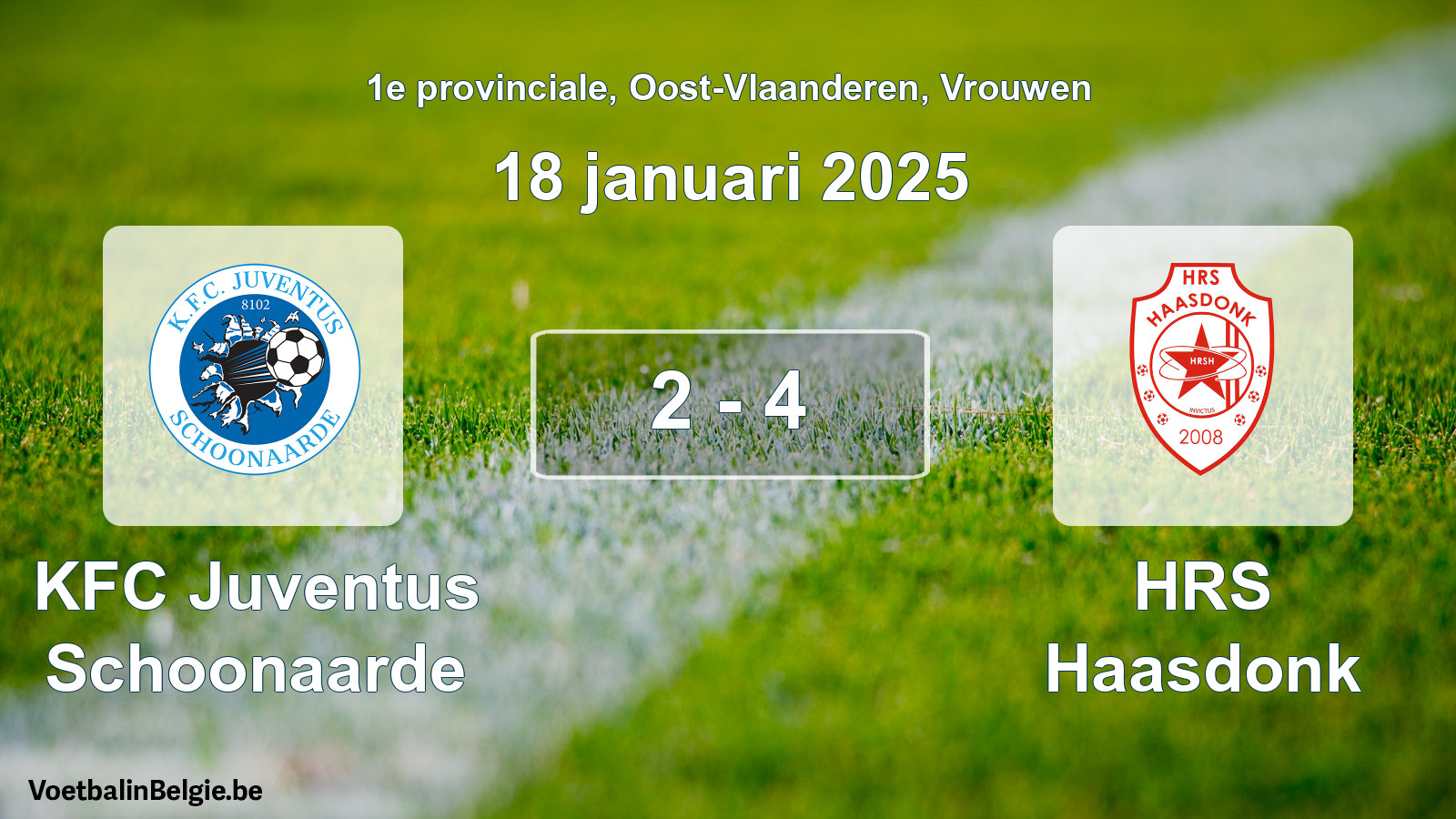 Gespeelde wedstrijd vrouwenvoetbal: KFC Juventus Schoonaarde - HRS Haasdonk 2 - 4 (18 januari 2025)