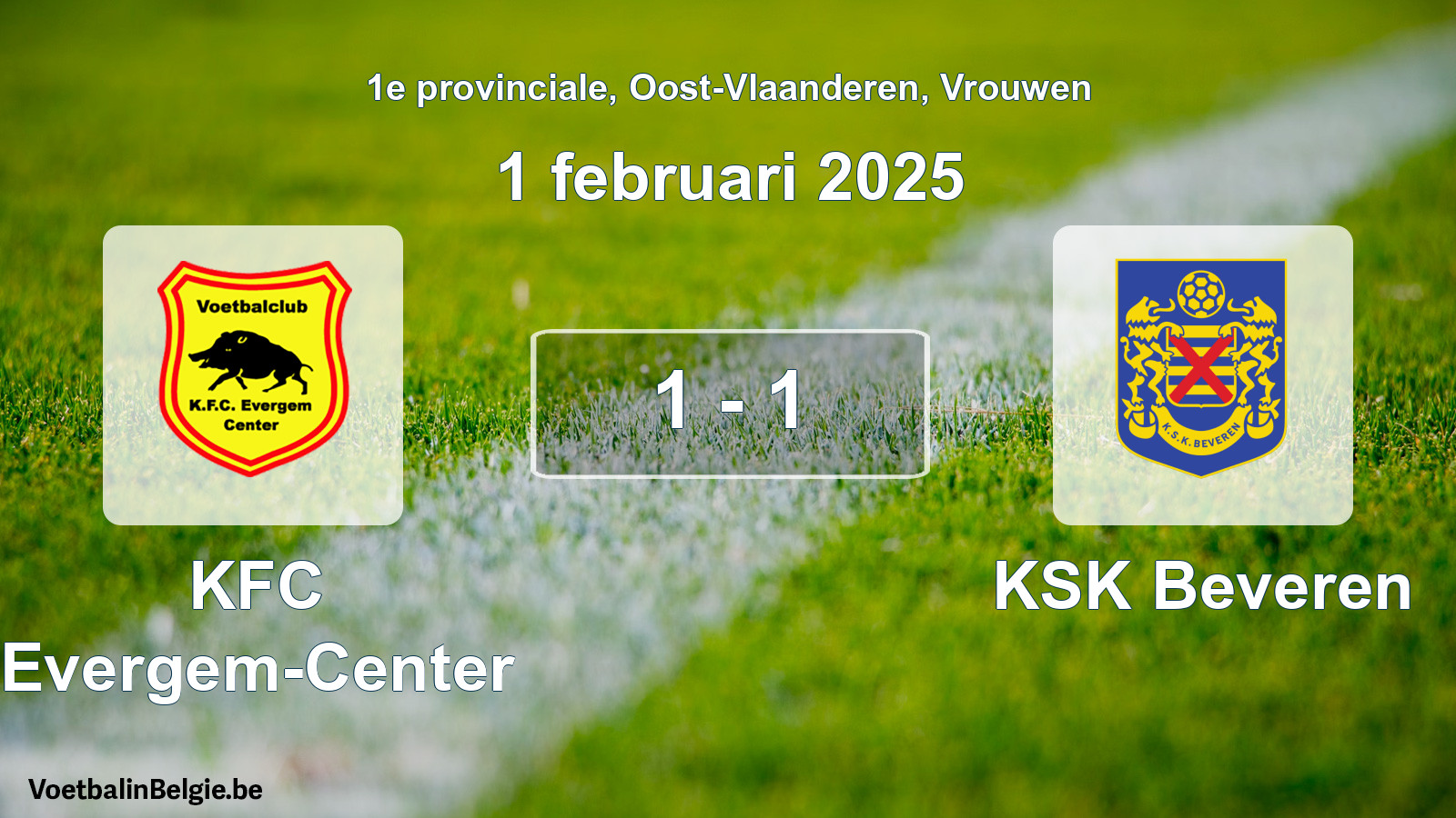 Gespeelde wedstrijd vrouwenvoetbal: KFC Evergem-Center - KSK Beveren 1 - 1 (1 februari 2025)