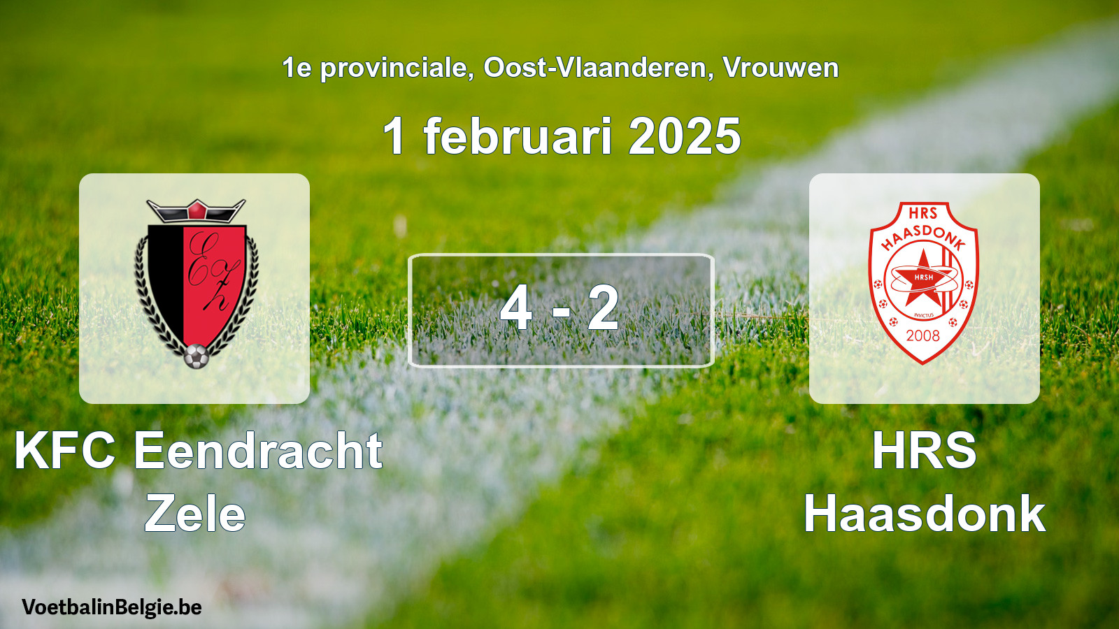 Gespeelde wedstrijd vrouwenvoetbal: KFC Eendracht Zele - HRS Haasdonk 4 - 2 (1 februari 2025)