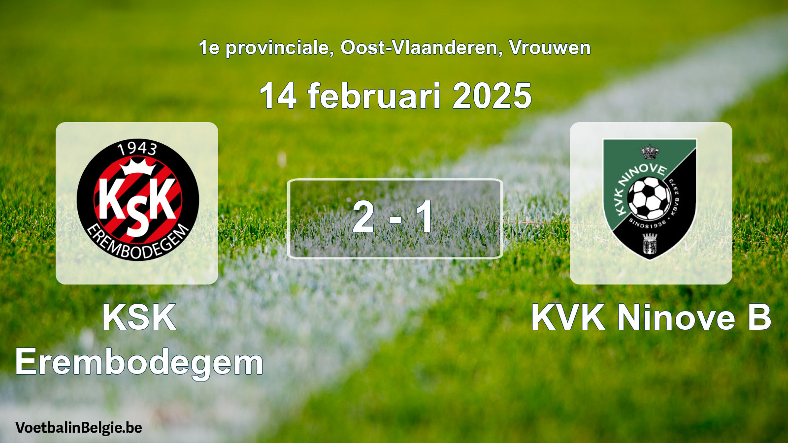 Gespeelde wedstrijd vrouwenvoetbal: KSK Erembodegem - KVK Ninove B 2 - 1 (14 februari 2025)