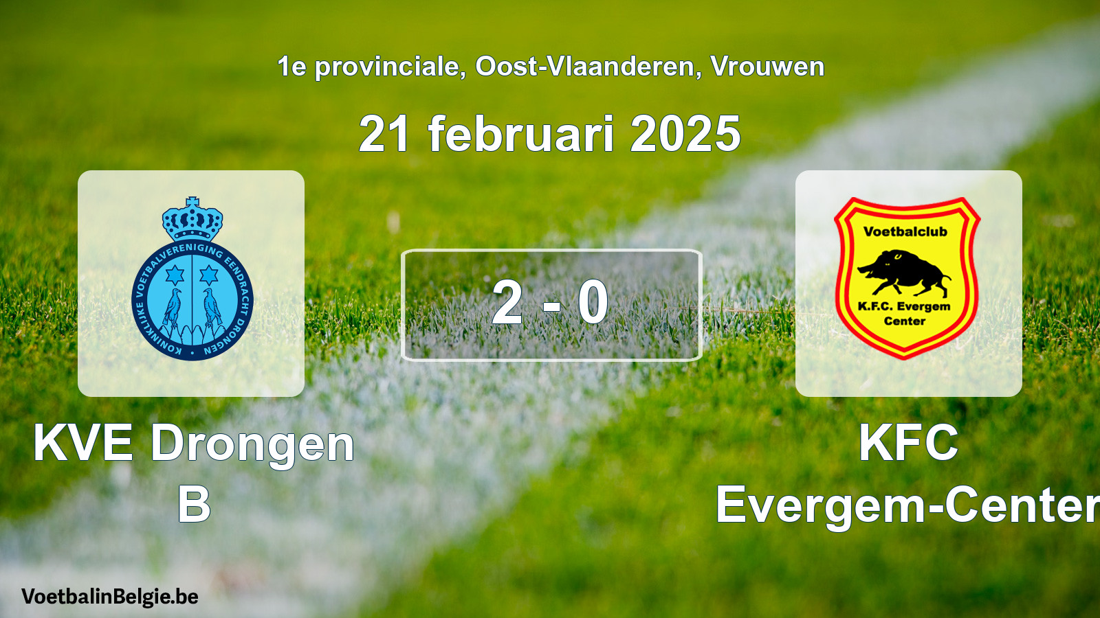 Gespeelde wedstrijd vrouwenvoetbal: KVE Drongen B - KFC Evergem-Center 2 - 0 (21 februari 2025)
