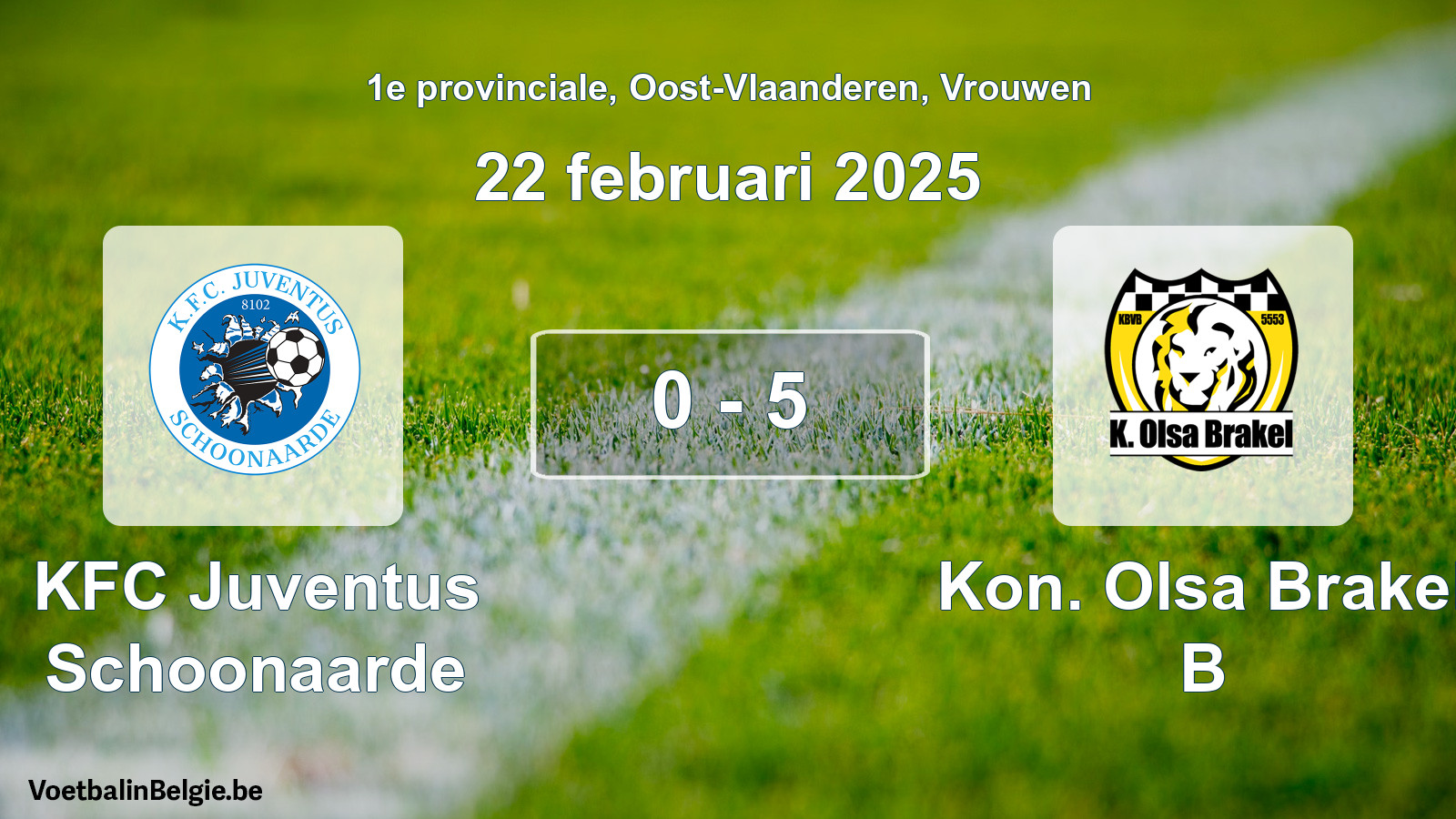 Gespeelde wedstrijd vrouwenvoetbal: KFC Juventus Schoonaarde - Kon. Olsa Brakel B 0 - 5 (22 februari 2025)