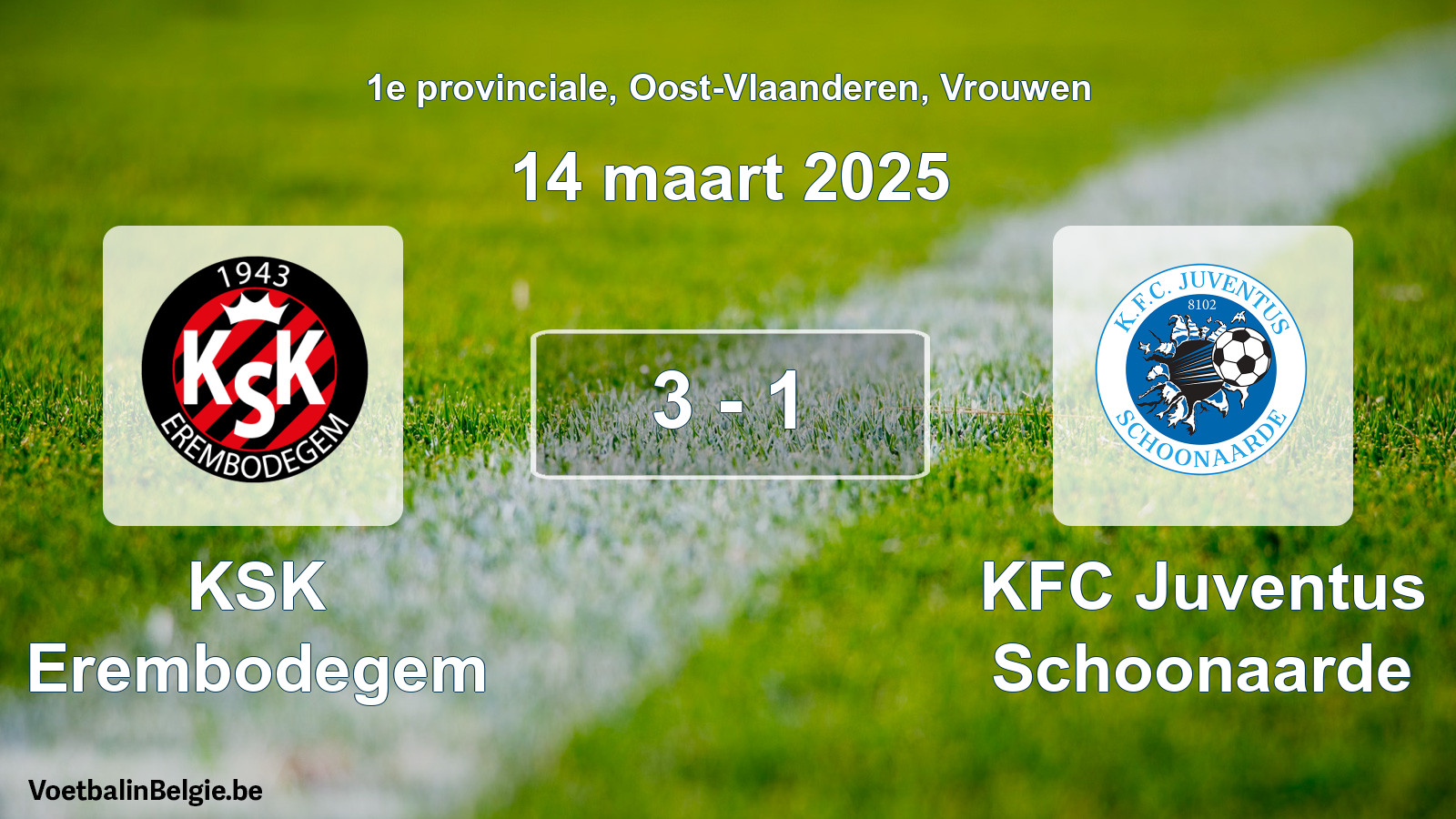 Gespeelde wedstrijd vrouwenvoetbal: KSK Erembodegem - KFC Juventus Schoonaarde 3 - 1 (14 maart 2025)