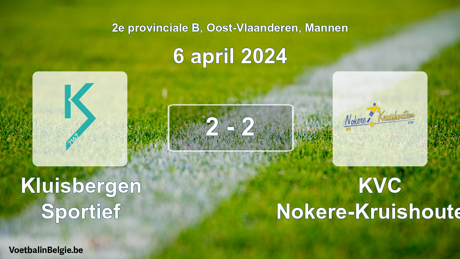 Gespeelde wedstrijd mannenvoetbal: Kluisbergen Sportief - KVC Nokere-Kruishoutem 2 - 2 (6 april 2024)