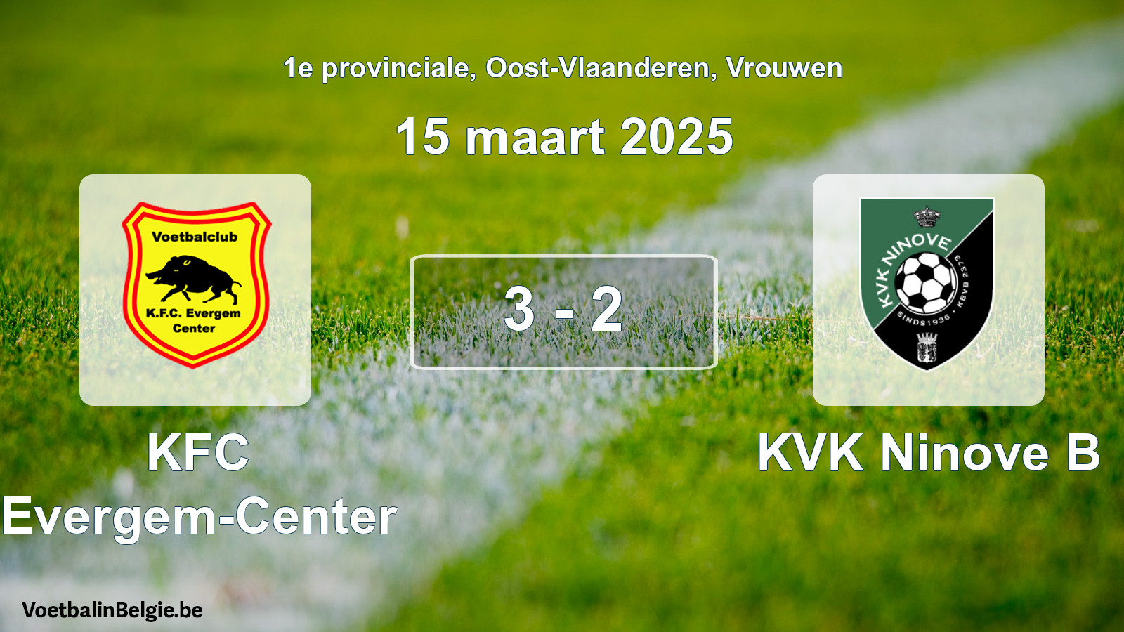 Gespeelde wedstrijd vrouwenvoetbal: KFC Evergem-Center - KVK Ninove B 3 - 2 (15 maart 2025)