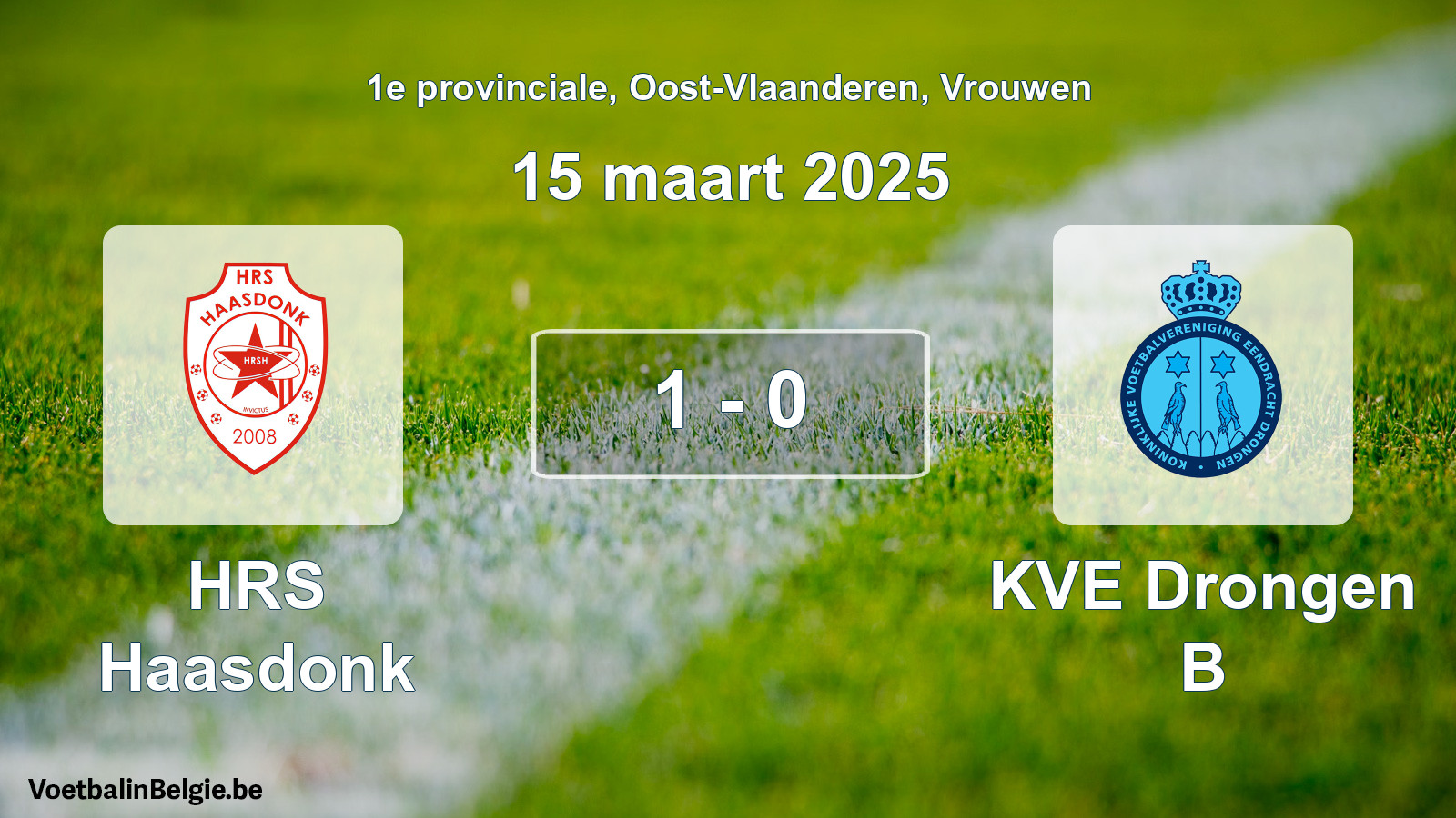 Gespeelde wedstrijd vrouwenvoetbal: HRS Haasdonk - KVE Drongen B 1 - 0 (15 maart 2025)
