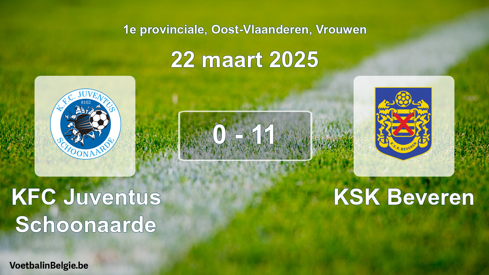 Gespeelde wedstrijd vrouwenvoetbal: KFC Juventus Schoonaarde - KSK Beveren 0 - 11 (22 maart 2025)