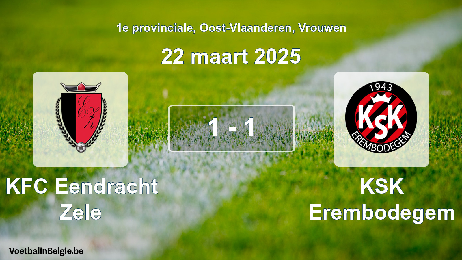Gespeelde wedstrijd vrouwenvoetbal: KFC Eendracht Zele - KSK Erembodegem 1 - 1 (22 maart 2025)