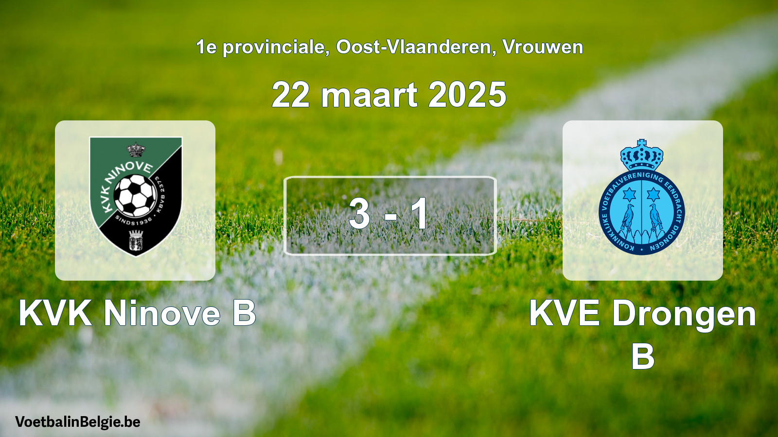 Gespeelde wedstrijd vrouwenvoetbal: KVK Ninove B - KVE Drongen B 3 - 1 (22 maart 2025)