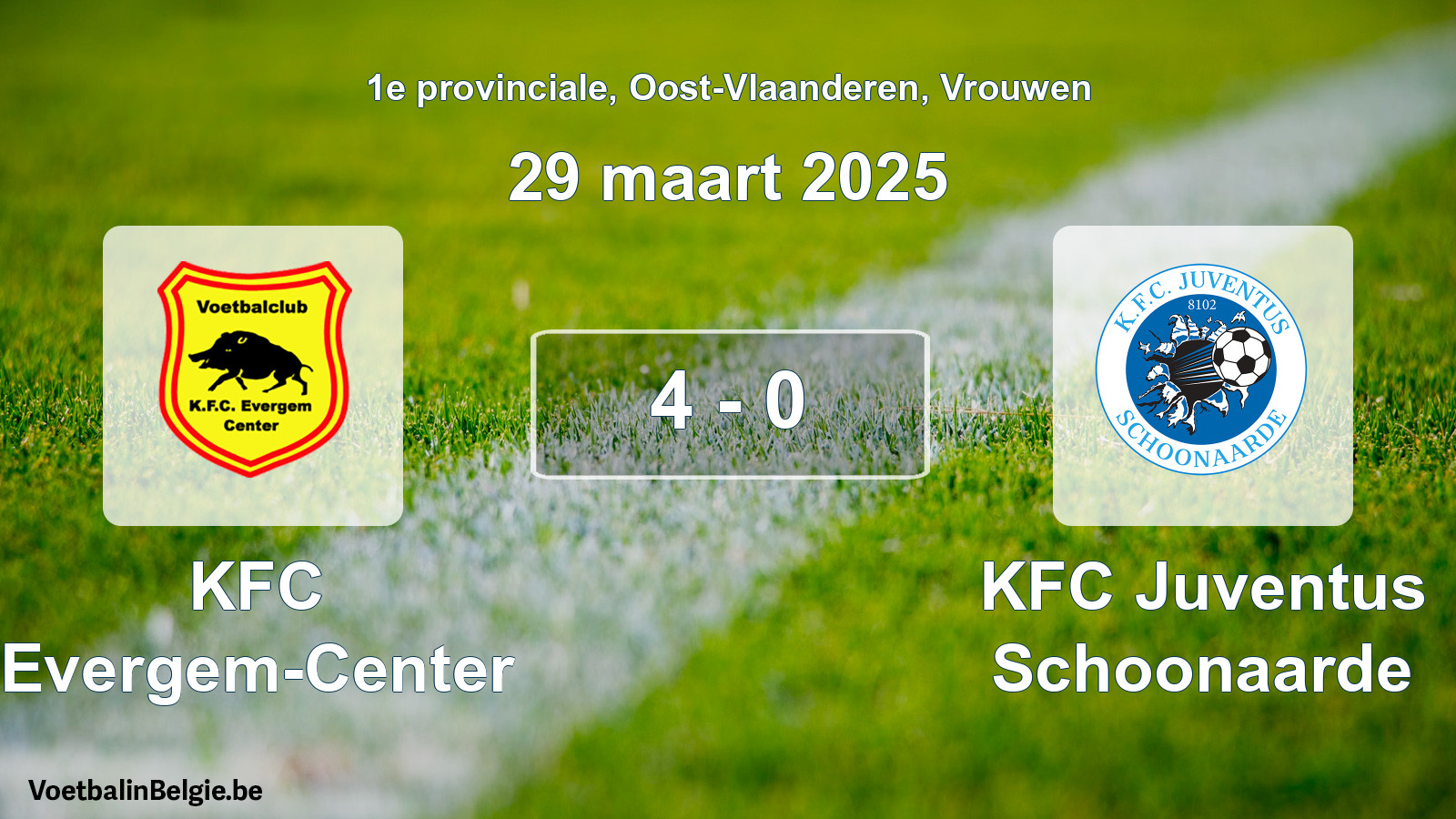 Gespeelde wedstrijd vrouwenvoetbal: KFC Evergem-Center - KFC Juventus Schoonaarde 4 - 0 (29 maart 2025)
