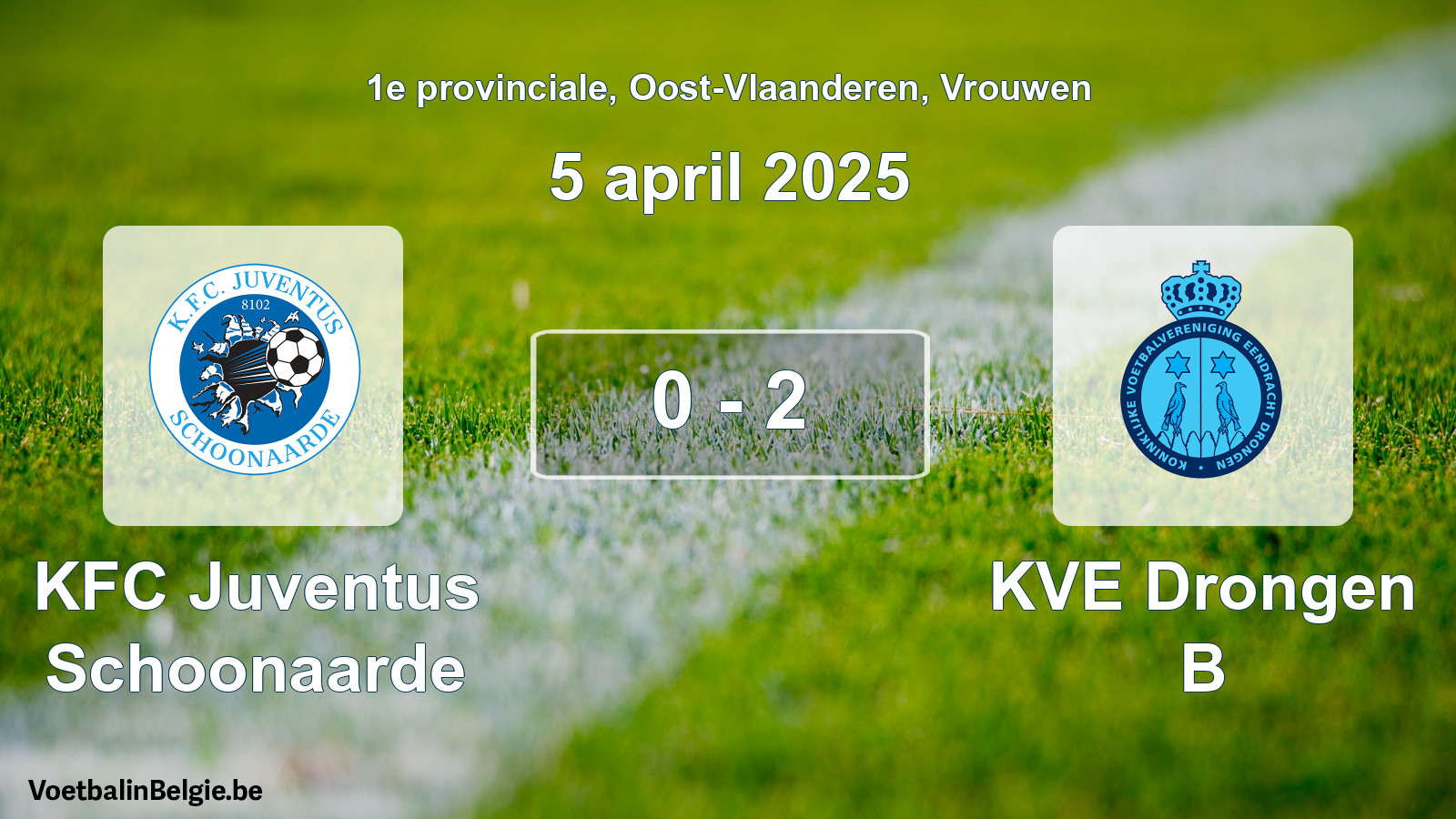 Gespeelde wedstrijd vrouwenvoetbal: KFC Juventus Schoonaarde - KVE Drongen B 0 - 2 (5 april 2025)