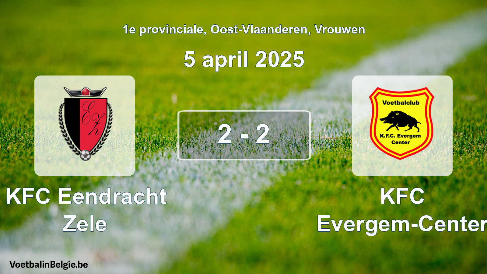 Gespeelde wedstrijd vrouwenvoetbal: KFC Eendracht Zele - KFC Evergem-Center 2 - 2 (5 april 2025)